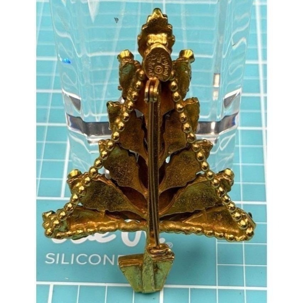Vintage Original by Robert Brooch Enameled Christmas Tree Faux Pearls Dangles - Picture 4 of 5